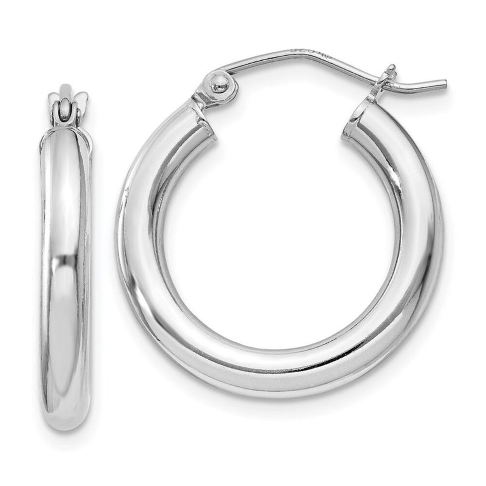 3mm, Sterling Silver, Classic Round Hoop Earrings - 20mm (3/4 Inch)